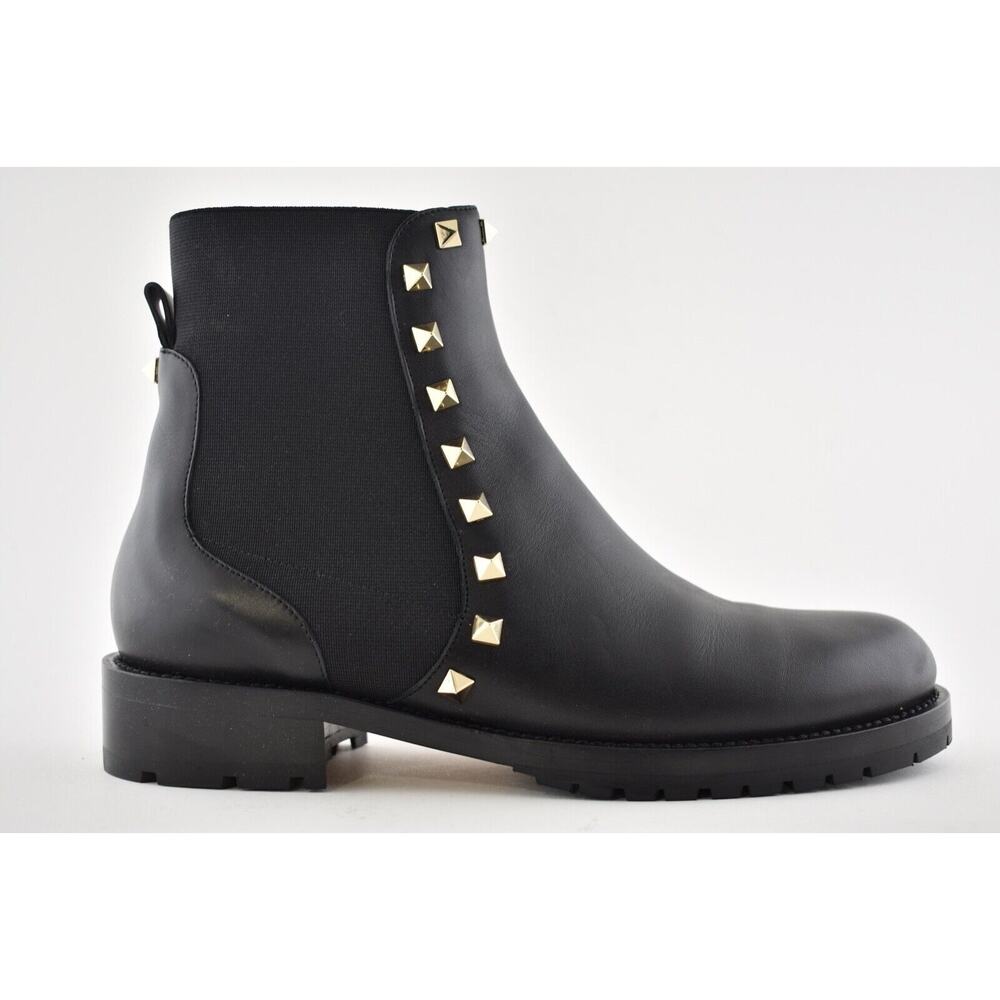 Valentino Rockstud Chelsea 20mm Black Leather Stud Heel Short Ankle Flat Boot 37 - Picture 2 of 12